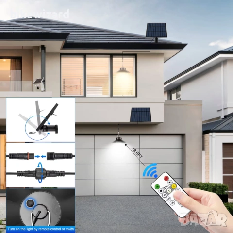 Соларна висяща лампа AGOTD 920LM 3 цветни температури IP65 Водоустойчива – за външна употреба НОВА, снимка 2 - Соларни лампи - 53049302