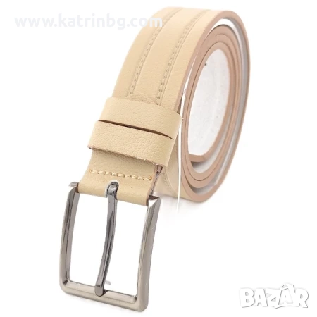 Мъжки колан от естествена кожа в пясъчен цвят –бежов с класическа катарама Код на продукта:C-0027