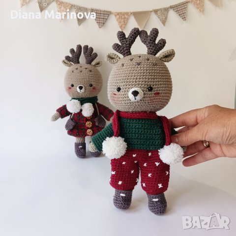 Коледни еленчета, играчки за деца, коледен подарък за дете, ръчна изработка, плетени играчки, снимка 3 - Плюшени играчки - 42891111