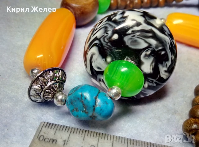 ЕТНО АРТ СТИЛ ОГЪРЛИЦА с МУРАНО ТЮРКОАЗ ТОПЕН КЕХЛИБАР ЗЕЛЕН АХАТ и ДЪРВО ХЕНД МЕЙД НАКИТ 40427, снимка 2 - Колиета, медальони, синджири - 51371671