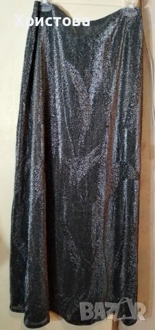 Бляскава дълга пола в сребристо, S