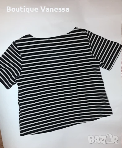 Дамска блуза с къс ръкав в черно-бяло , снимка 3 - Тениски - 50730673