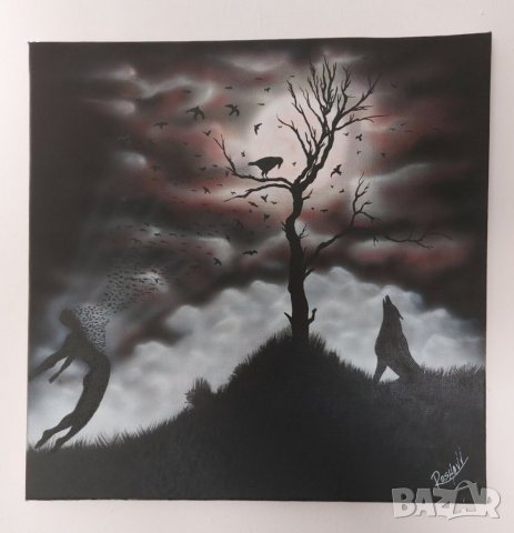 Картина рисувана с акрилни бои на канава рамка 40/40/2см