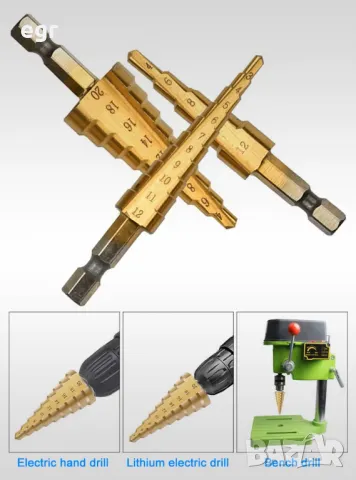 Стъпаловидни конусни титаниеви свредла комплект, снимка 3 - Други инструменти - 49847130