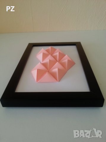 Розово сърце, оригами, в рамка, декорация за стена, подарък , снимка 2 - Декорация за дома - 35462176