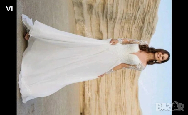 Сватбена рокля с дантелени ръкави и регулиращо се закопчаване, снимка 2 - Рокли - 51770568