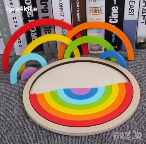 Двойна цветна дървена дъга с табла за поместване Wooden double rainbow, снимка 6 - Образователни игри - 30455577