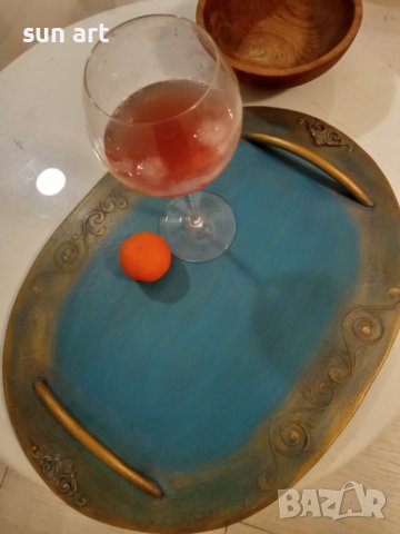 арт- плато  за сервиране в тюркоазеносиньо