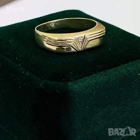 Пръстен жълто злато и брилянт Unisex, снимка 5 - Пръстени - 49970719