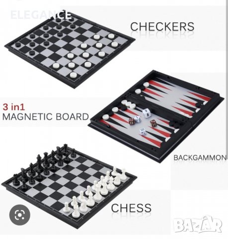 Шах, табла и шашки 36х36х2см, три в едно в кутия.
