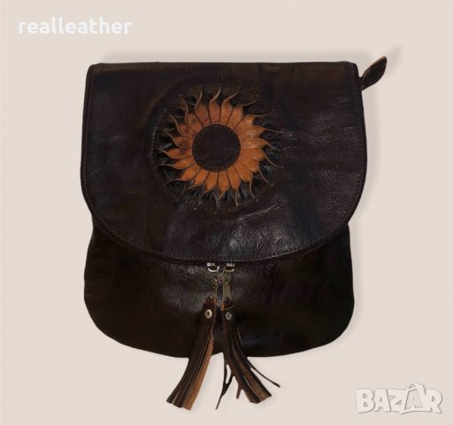 Мароканска чанта през рамо от естествена кожа в тъмнокафяв цвят