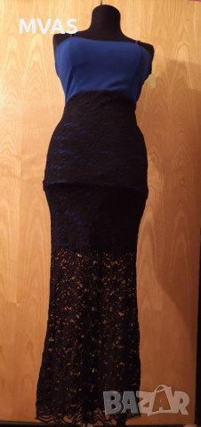 Нови дълги рокли S размер синя и бяла с черна дантела, снимка 3 - Рокли - 37534751
