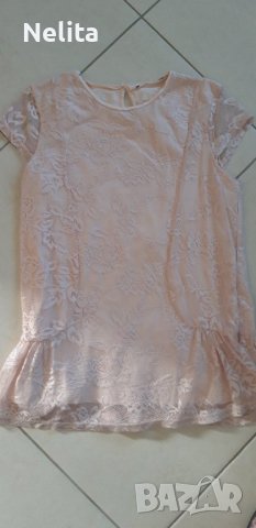 Прекрасна дантелена туника - блузка с къс ръкав - размер 146/152, снимка 5 - Детски Блузи и туники - 37162968