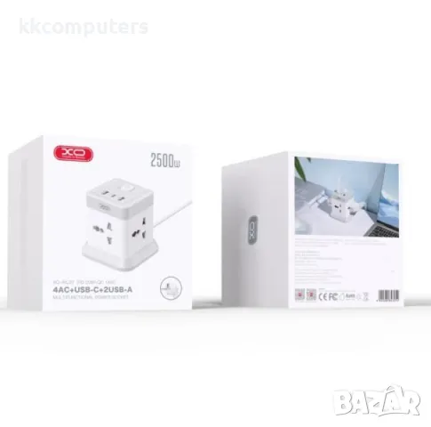 Разклонител XO WL20 - 4 x Sockets + 2 x USB-A + USB-C, 20W / Бял Баркод : 456505, снимка 4 - Оригинални зарядни - 49541024