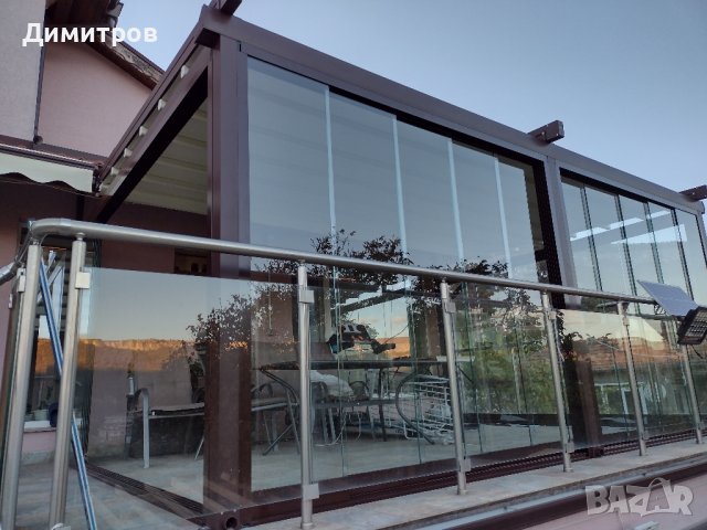 Остъкление тип плъзгане, раменни тенти, ветроупорни завеси, метални конструкции, снимка 10 - Пердета и завеси - 42881105