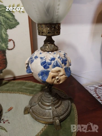 Настолна лампа-месинг и порцелан, снимка 2 - Настолни лампи - 50935432