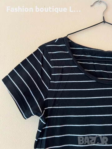 Памучна черна тениска на бяло райе с еластант 🖤🤍, снимка 3 - Тениски - 51758746