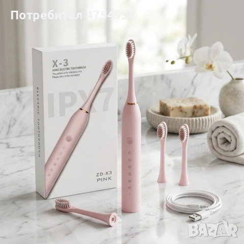 Ултразвукова електрическа четка за зъби X3, 6 режима на почистване, Smart Таймер, + 4 накрайника, снимка 2 - Други - 54342395