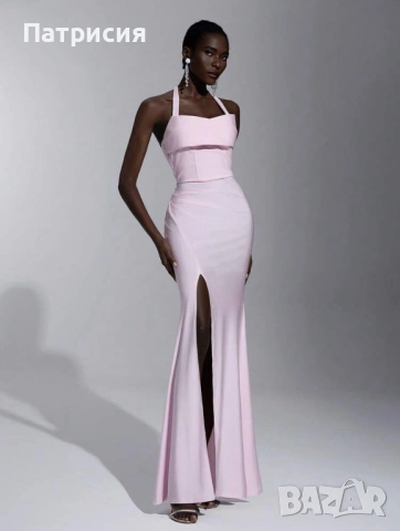 Чисто нова Елегантна, официална, дълга розова рокля с цепка, размер L  Л, еластан, за бал или сватба, снимка 2 - Рокли - 54220312