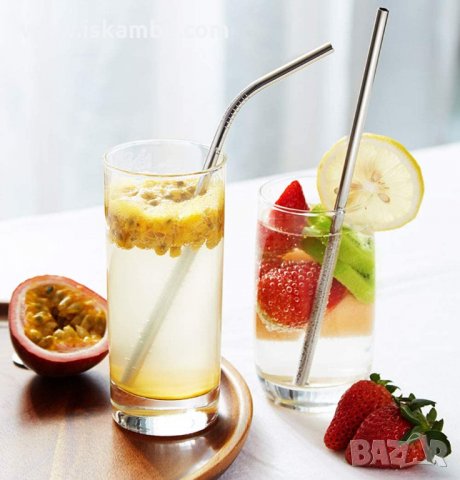 Комплект от 4бр. метални сламки 2 криви + 2прави + 1бр.четка - код 3000, снимка 5 - Аксесоари за кухня - 31833728