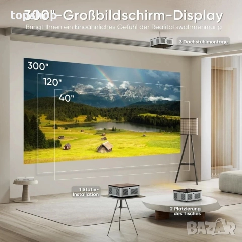 НОВ, ПРОВЕРЕН HORLAT Проектор с 300", 4K, 25000 лумена, оригинален 1080P WiFi Bluetooth проектор..., снимка 7 - Плейъри, домашно кино, прожектори - 51628719