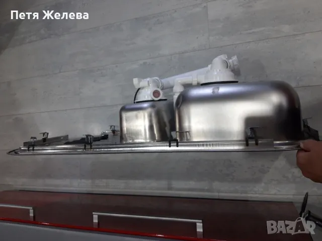 Двойна емайлирана мивка със сифон  97,7/48см, снимка 4 - Мивки - 50280277