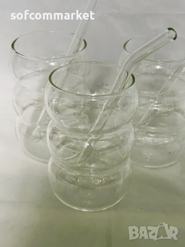 4 бр. ALINK Bubble стъклени чаши със сламки (550 мл), снимка 3 - Чаши - 55941652