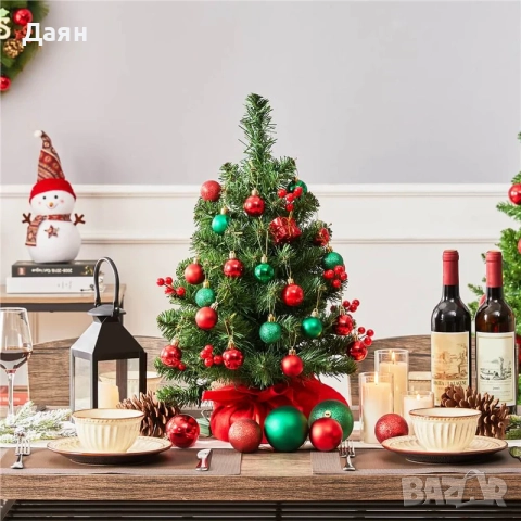 Изкуствена коледна елха за маса с LED лампички и горски плодове 60см Yaheetech, снимка 2 - Декорация за дома - 52138994