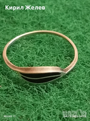 Елегантен нежен сребърен пръстен с черен емайл много красив 52414, снимка 2 - Пръстени - 52652514