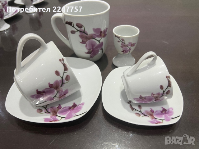 Шесторен сет Орхидея порцелан Германия, снимка 8 - Прибори за хранене, готвене и сервиране - 44652303