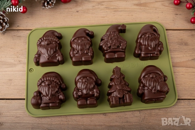 8 Джудже джуджета елф елха Коледен силиконов молд дълбок фондан шоколад бонбони гипс декор, снимка 3 - Форми - 52888411
