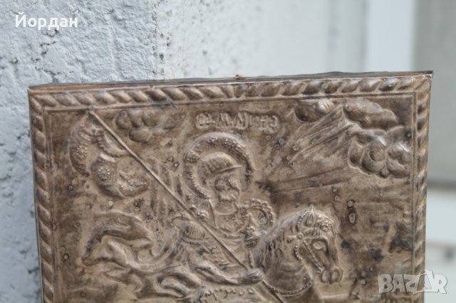 Стара сребърна икона "света Мина", снимка 2 - Антикварни и старинни предмети - 38085476