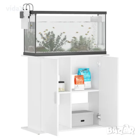 vidaXL Поставка за аквариум, бяла, 81x36x73 см, инженерно дърво, снимка 4 - Аквариуми - 56148100