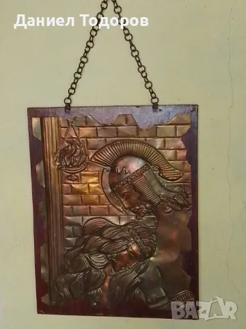 Красива Стара Медна Декоративна Картина върху  Дърво , Медно Пано-, снимка 13 - Картини - 47475650