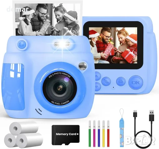 Детски фотоапарат Gofunly с моментен печат, 6,1 см екран и видео 1080p