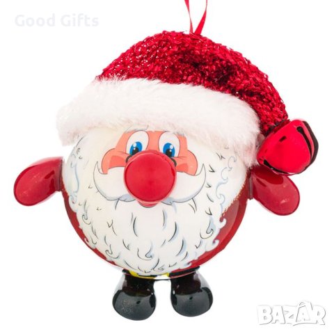 2 броя LED Светеща коледна топка Дядо коледа с шапка,10см