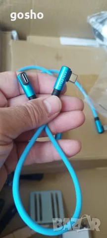 Мек силиконов USB-C кабел тип C, къс, 5,9 инча (15 см), L-образен, PD 60W бързо зареждане 3 броя , снимка 2 - USB кабели - 56136811