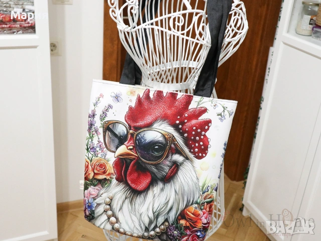 Текстилна торба с Кокошка, ръчна изработка, снимка 8 - Чанти - 54249788