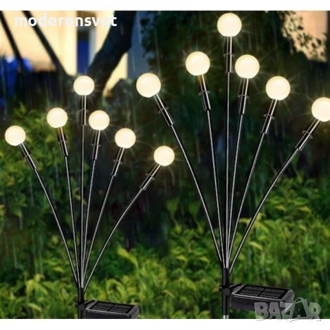 Комплект от 2 топли бели LED соларни лампи с 6 крушки за декорация на градина светулки, снимка 3 - Соларни лампи - 40384533