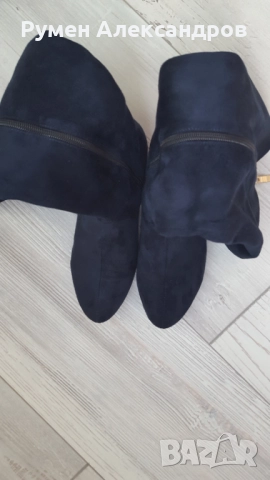 Тъмно сини велурени дамск високи ботуши ELIZA р-р 39, снимка 8 - Дамски ботуши - 52793370
