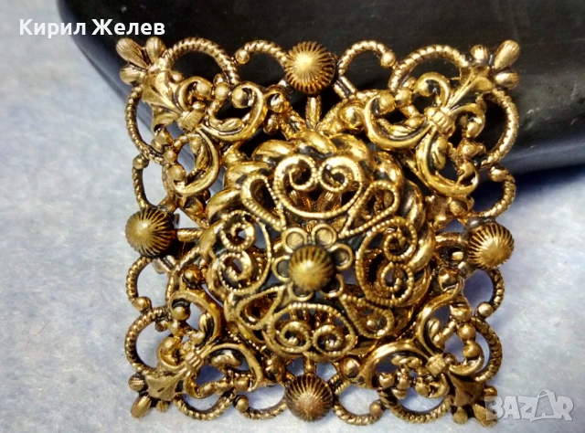 СТАРИННА РАЗКОШНА ПОЗЛАТЕНА МЕДНА БРОШКА ФИНА РЪЧНА МАЙСТОРСКА АЖУРНА ИЗРАБОТКА 20442