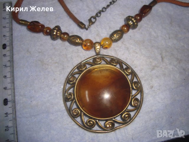 СТИЛНО ЕФЕКТНО ВИНТИДЖ КОЛИЕ МЕСИНГ и КАТАЛИН / ТОПЕН КЕХЛИБАР ХЕНД МЕЙД БИЖУ 27866, снимка 7 - Колиета, медальони, синджири - 37128448