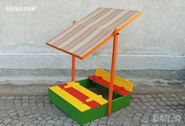 Детски пясъчник със сгъваеми скамейки и покрив пясъчници за деца с покривало и пейка скамейка, снимка 3 - Други - 45224307