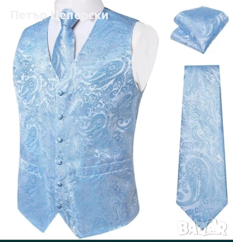 Официален луксозен мъжки сет от елече, вратовръзка и кърпичка 