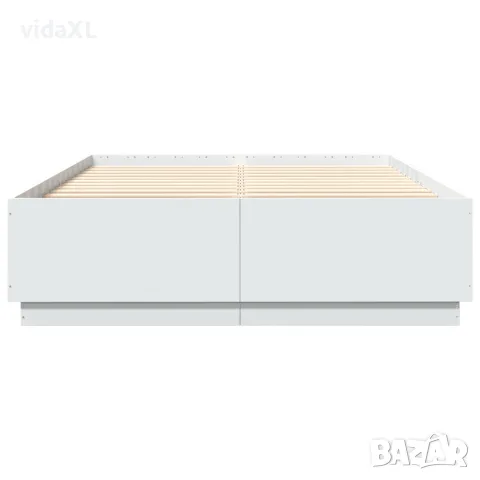 vidaXL Рамка за легло с LED осветление бяла 150x200 см инженерно дърво, снимка 6 - Спални и легла - 56146771