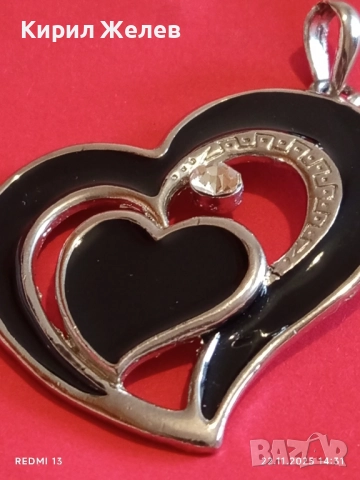МОДНА КРАСИВА с КРИСТАЛИ ВИСУЛКА СЪРЦЕ ❤️ ЧЕРЕН ЕМАЙЛ 28379, снимка 6 - Колиета, медальони, синджири - 52502609