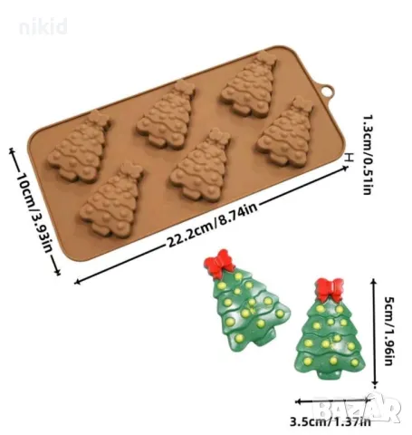 6 елхи елха с панделка силиконов молд форма фондан шоколад бонбони близалки гипс декор, снимка 2 - Форми - 48120242