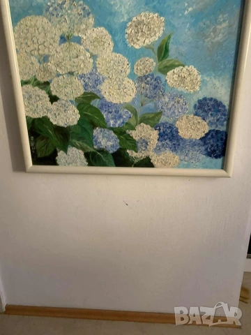 Картина с хортензии* Акрил* Сигнирана* Готова за окачване, снимка 7 - Картини - 53219194