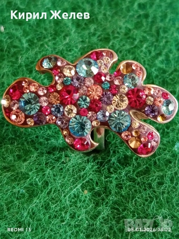 Модерен Арт сребърен пръстен декориран с Аквамарин и Робини изящен скъпоценен 51804