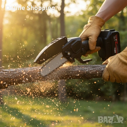 Акумулаторен мини верижен трион 6", Комплект с 2 батерии 6000mAh и куфар